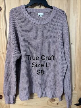 True Craft Women's Mauve Open-Knit Crewneck Sweater